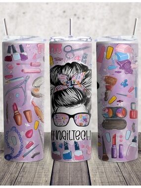Hand Crafted Purple Nail Tech Makeup Tumbler